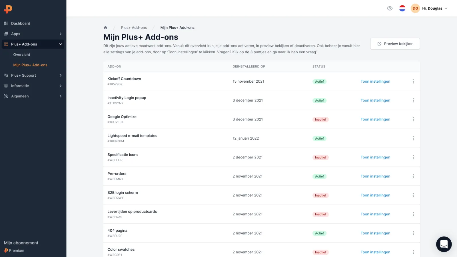 Een add-on bekijken in preview